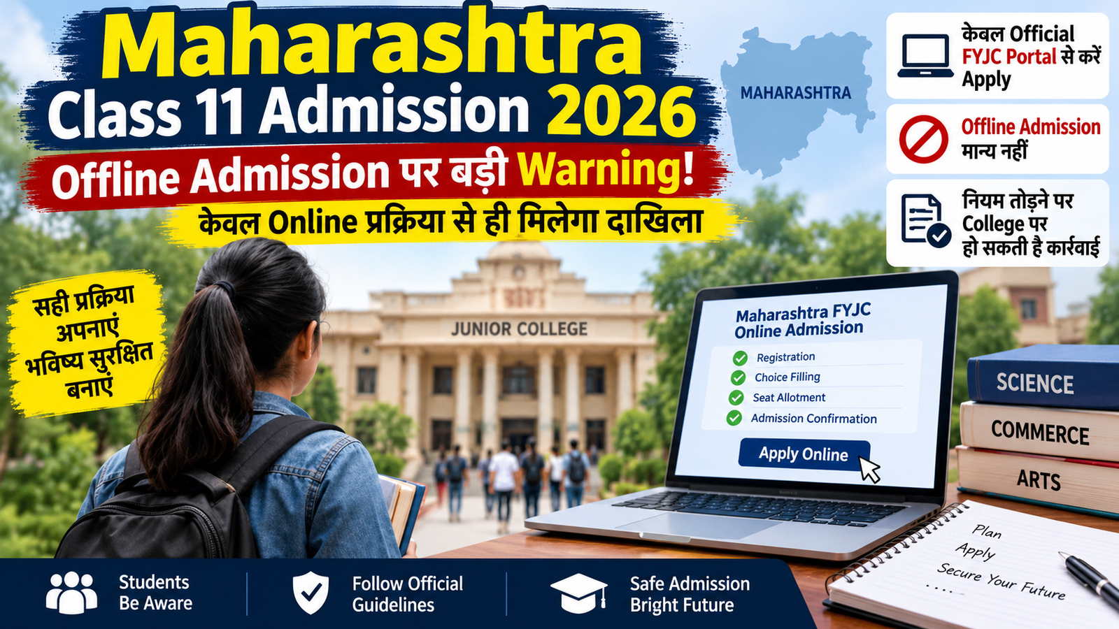 Maharashtra Class 11 Admission 2026 FYJC offline admission warning